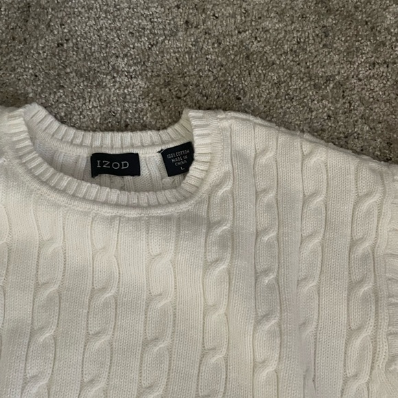 Izod White Cowl Neck Cable Knit Sweater - Picture 1 of 3